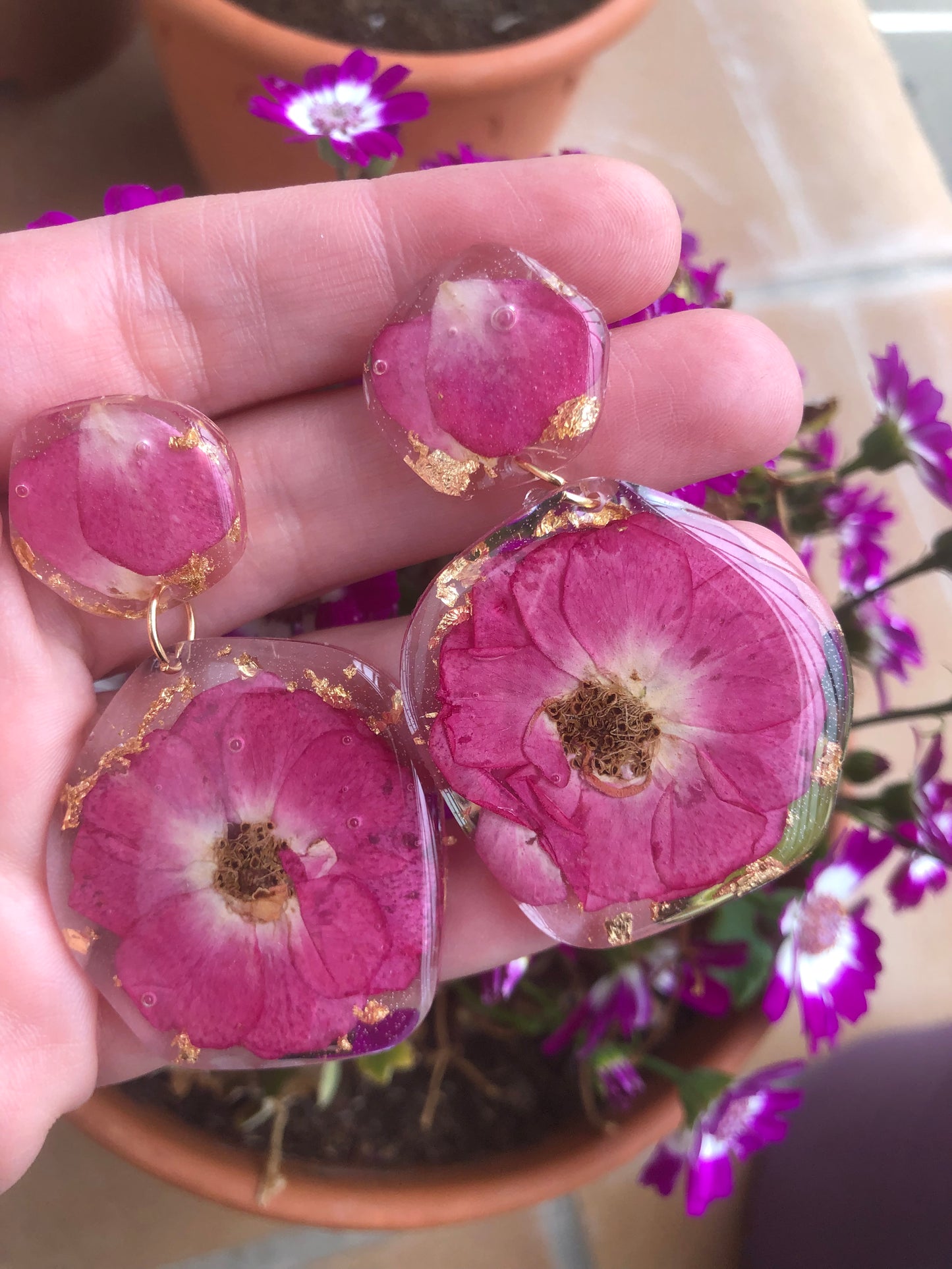Earrings made with Real flowers